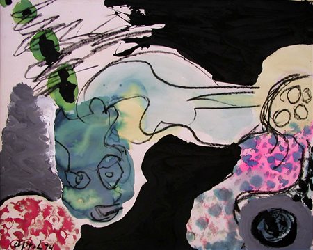 Appel Karel Utan titel, 1974 tecnica mista su carta intelata, cm. 66x83...