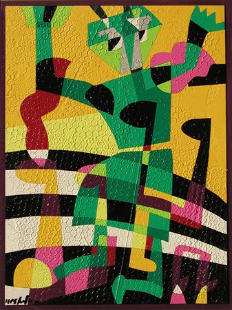 Nespolo Ugo Smiling frog, 2004 acrilico su legno, cm. 40x30 firmato in basso...