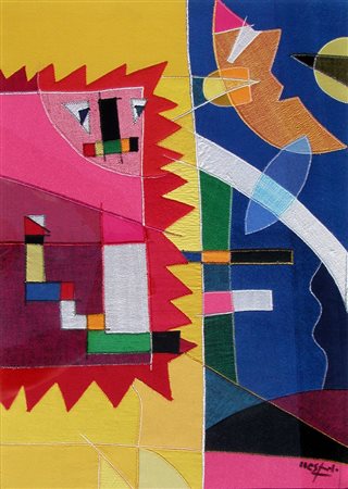 Nespolo Ugo E' un'ironia, 2005 tarsia in panno, cm. 52x37 firmato in basso a...