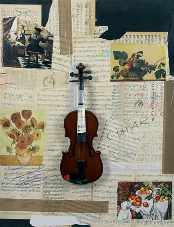 Chiari Giuseppe Violino tecnica mista su tavola entro teca di plexiglass, cm....