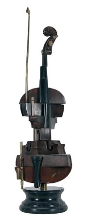 Arman Violino scultura in bronzo e marmo, h. cm. 72, es. xx/xxx firma incisa...