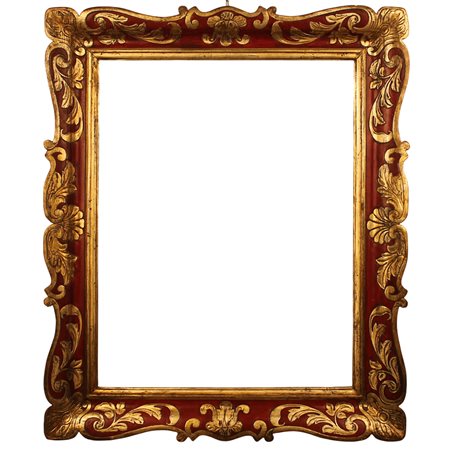 Cornice a vassoio Legno laccato a fondo rosso con decoro vegetale e...