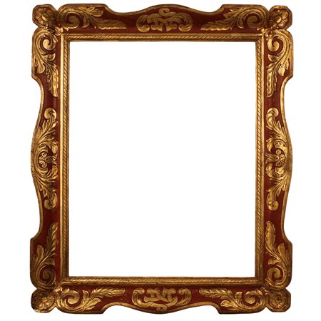 Cornice a vassoio Legno laccato a fondo rosso con decoro vegetale e...