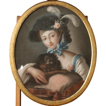 Scuola di Nicolas Bernard Lépicié (1735/1784) "Gentildonna con cagnolino"...