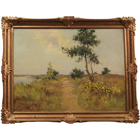 H.K. Poeder "Paesaggio di campagna" Dipinto ad olio su tela in cornice in...