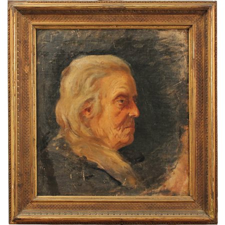 Scuola italiana del secolo XIX "Profilo di anziana" Dipinto ad olio su tela...