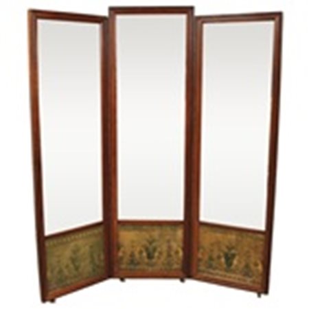 Grande specchiera a tre ante Rovere con decorazioni incuoio dipinto a motivi...