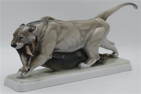 Theodor Karner (1884/1966) "Puma Rosenthal" Scultura in porcellana. Secolo...
