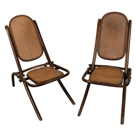 Coppia di sdraio stile Thonet Legno curvato con seduta e spalliera in paglia...