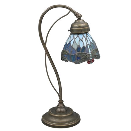 Piccola lampada da tavolo Ottone e paralume in vetro policromo. Secolo XX. Cm...