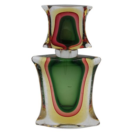 Bottiglia porta profumo Vetrone policromo (danni al tappo). Firmata Fratelli...