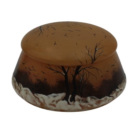 Scatola Pasta di vetro con decoro a tutto tondo con paesaggi. Firmato Lagras....