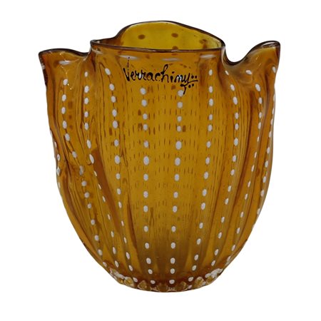 Piccolo vaso Vetro soffiato con decoro ornamentale policromo. Firmato...