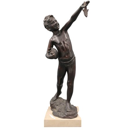 Giovanni De Martino (1870/1935) "Pescatorello" Scultura in bronzo su base in...