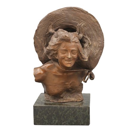 Gabriele Parente (1875/1899) "Ragazza con cappello" Scultura in bronzo su...