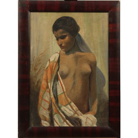 Figura di odalisca Dipinto ad olio su tela in cornice in legno. Cm 40x58