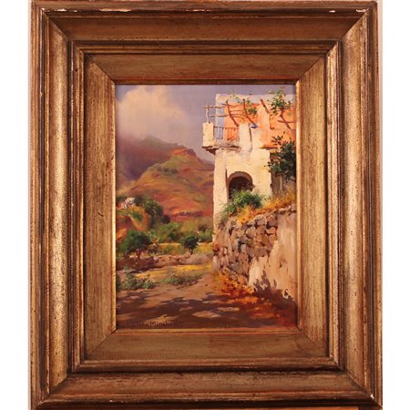 Sabatino Mirabella (1902/1973) "Scorcio di casolare di campagna" Dipinto ad...