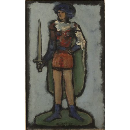 Edoardo Bellomo (1939) "Donna di spade" Dipinto ad olio su tela. Datato '80....