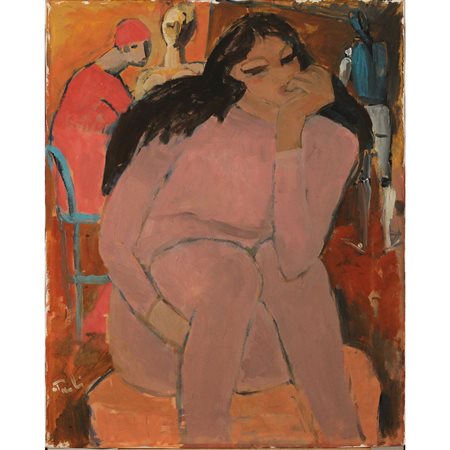 Bruno Landi (1941) "Teatro" Dipinto ad olio su tela in cornice in legno...