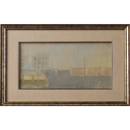 Franco Villoresi (1920/1975) "Raccordo ferroviario" Dipinto ad olio su tela...