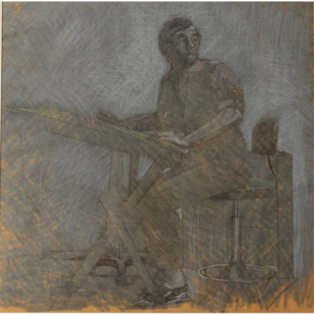 Lorenzo Tornabuoni (1934/2004) "Architetto al tavolo da disegno" Tecnica...