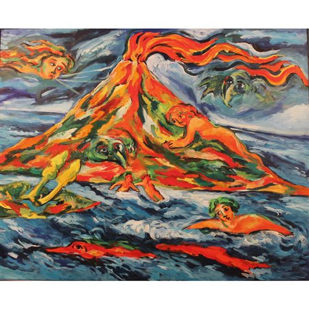 Mimmo Germanà (1944/1992) "Etna" Dipinto ad olio su tela in cornice. Datato...