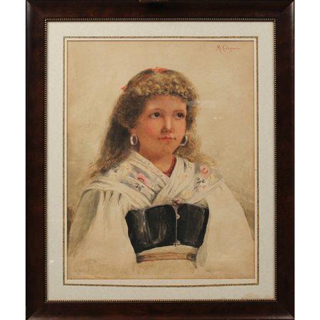 Michele Cortegiani (1857/1928) "Figura di giovane popolana" Acquerello su...
