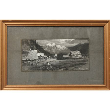 Rocco Lentini (1858/1943) "Paesaggio montano" Inchiostro e biacca su carta in...