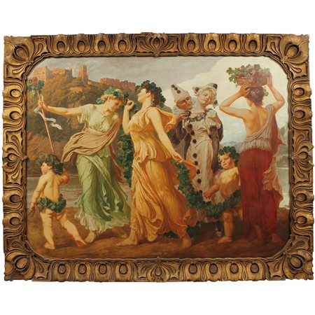 Atelier Bollhagen "Allegorie" Grande dipinto ad olio su tavola in cornice in...