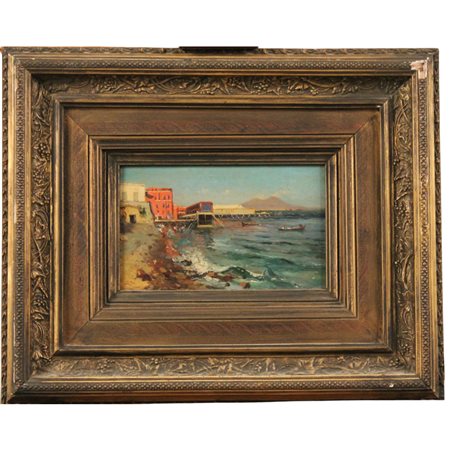 Antonino Leto (1844/1913) "Veduta del Vesuvio" Piccolo dipinto ad olio in...
