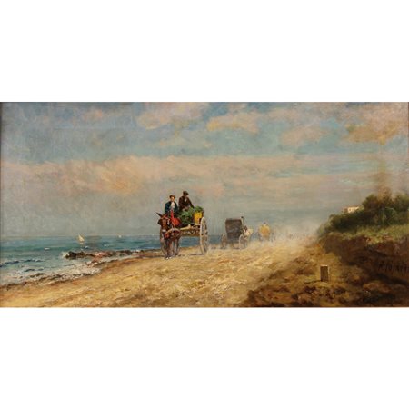 Francesco Lojacono (1838/1915) "Sulla via di Romagnolo" Dipinto ad olio su...