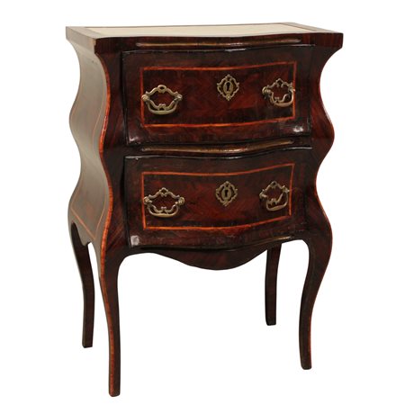 Cassettoncino a due cassetti Palissandro e perfili in bosso e maniglie in...