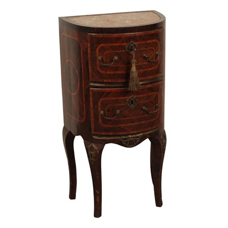 Comodino a mezzo arancio Ebano violetto con perfili in legno rosa e maniglie...