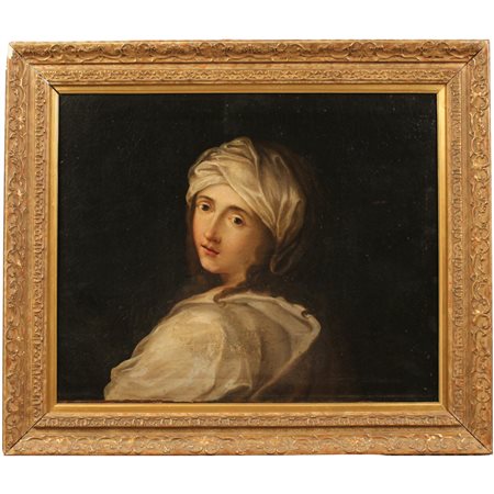 Scuola italiana del secolo XIX "Donna con turbante" Dipinto ad olio su tela...