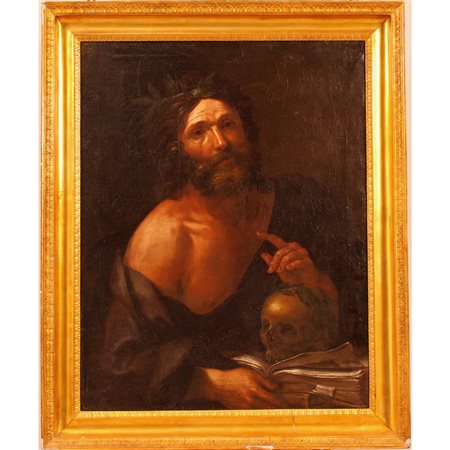 Scuola napoletana del secolo XVII "Figura di filosofo" Dipinto ad olio su...
