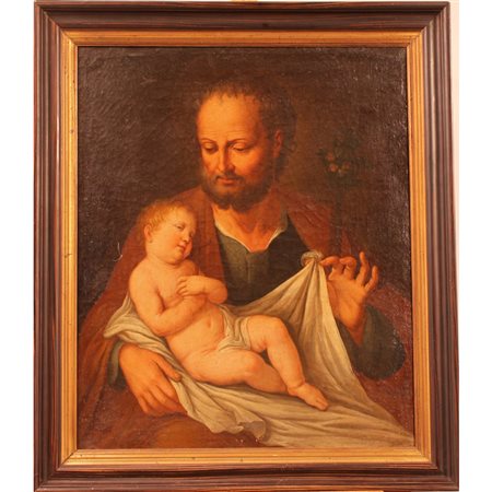 Scuola siciliana del secolo XVIII "San Giuseppe con Bambino" Dipinto ad olio...