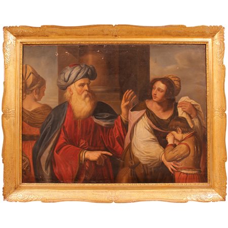 Copia dal Guercino "Agar e Ismaele" Grande dipinto ad olio su tela in cornice...