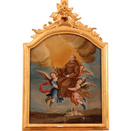 Scuola siciliana degli inizi del secolo XIX "Scena sacra" Dipinto ad olio su...