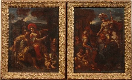 Scuola emiliana della fine del secolo XVII "Erminia e Tancredi" Coppia di...