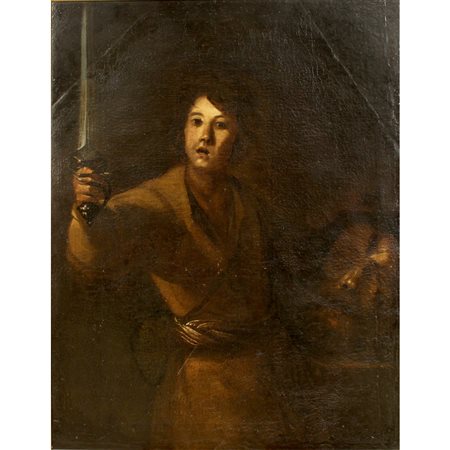 Scuola napoletana del secolo XVII "Davide e Golia" Dipinto ad olio su tela...