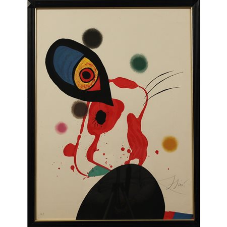 Joan Mirò (1893/1983) "Astratto" Litografia a colori su carta in cornice....