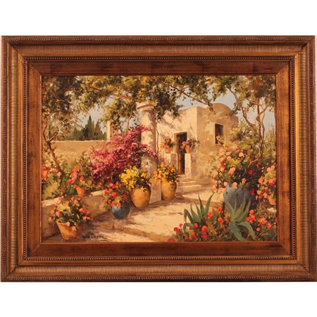 Guido Odierna (1913/1991) "Giradino di villa" Dipinto ad olio su tela in...