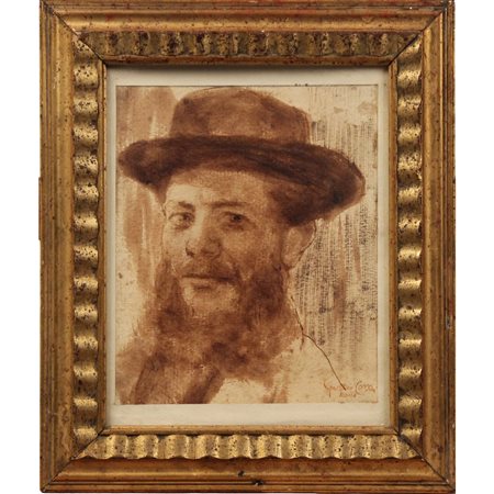 Gaetano Corsini (1856/1958) "Ritratto di uomo con cappello" Tecnica mista su...