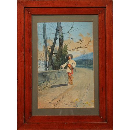 Rocco Lentini (1858/1943) "Moschettiere" Acquerello su carta in cornice in...