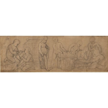 Studi di figure Disegno su carta in cornice. Firmato L. Di Giovanni. Cm 17,5x52