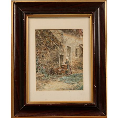 Popolana Acquerello su carta in cornice. Cm 40x30