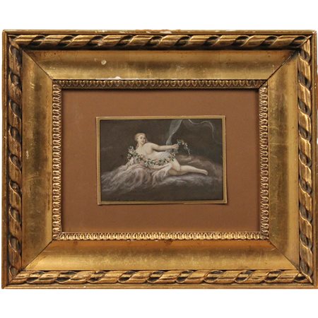 Artista francese del secolo XIX "Nudo di donna" Gouache su carta in cornice...