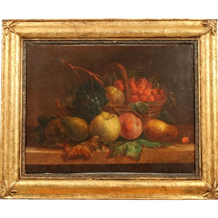 Scuola italiana del secolo XIX "Natura morta di frutta" Dipinto ad olio su...