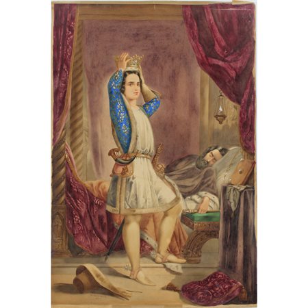 Lady Macbeth Acquerello su carta. Firmato W. Warman. Datato 1850. Cm 64x43,5