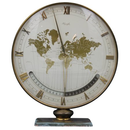 Orologio Universale da tavolo Bronzo dorato. Marcato Kiengle.